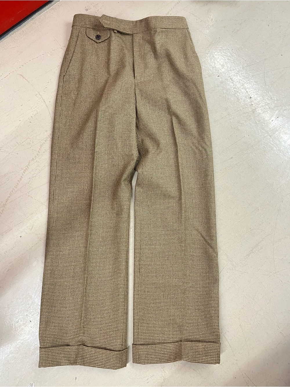 High-Rise Wide Leg Plaid Trousers in Tan and Brown